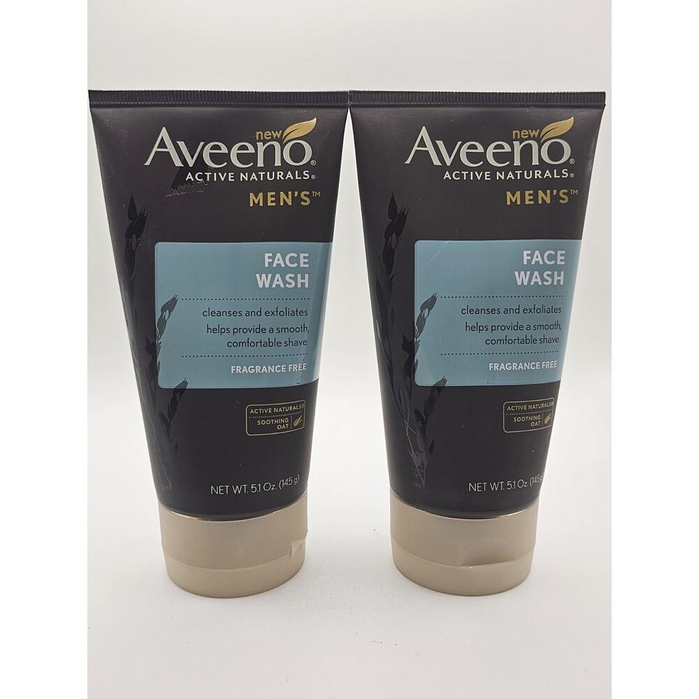 2 Tubes Aveeno Active Naturals Mens Face Wash Fragrance Free 5.1 Oz Exfoliate